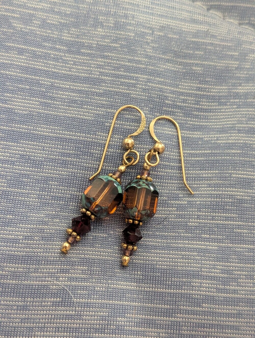 Vintage-Inspired Teal and Amber Glass Drop Earrings